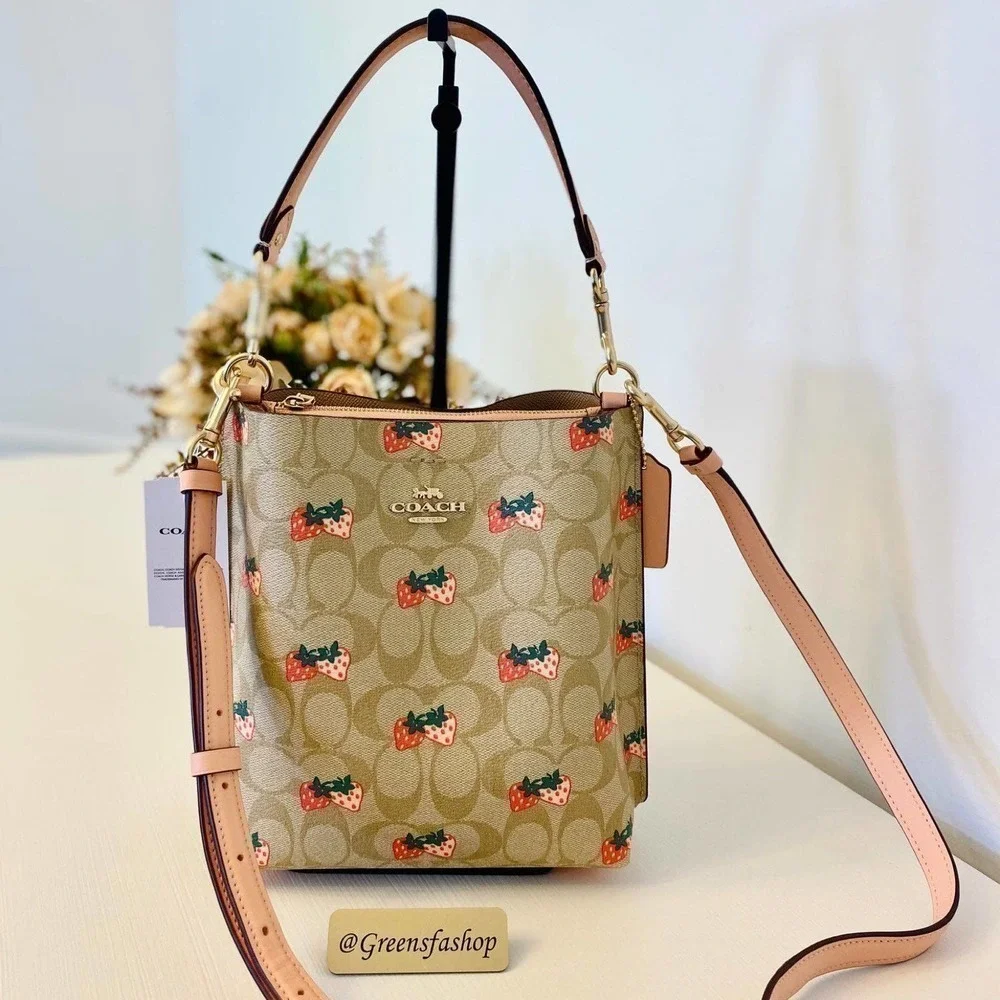 Coach Purse Mollie Bucket Bag 22 In Signature Canvas Strawberry Print